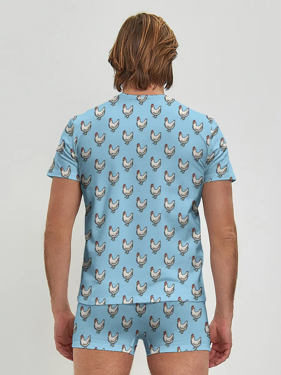 Мужские трусы с футболкой / Белая курочка паттерн