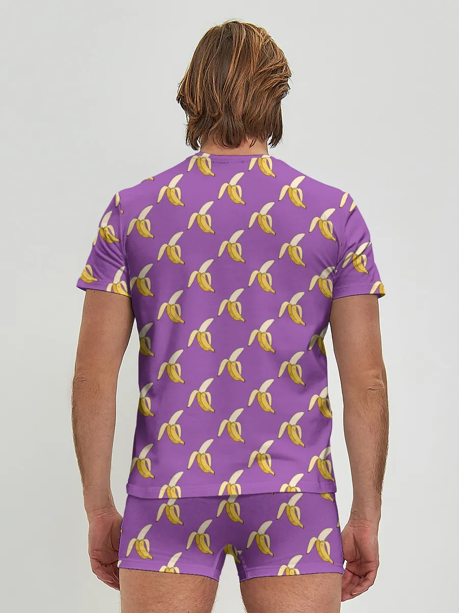Мужские трусы с футболкой / Бананы на лиловом паттерн