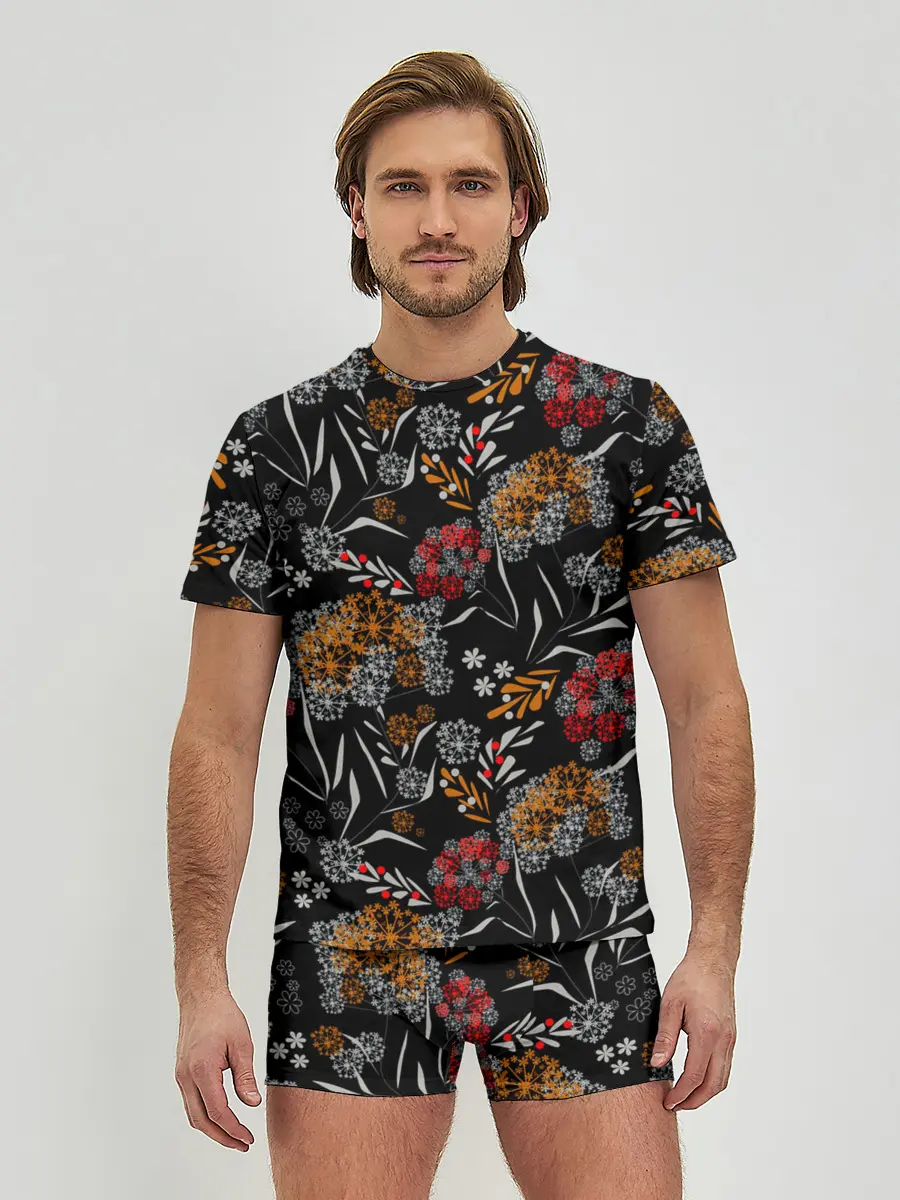 Мужские трусы с футболкой / Цветочный модный узор