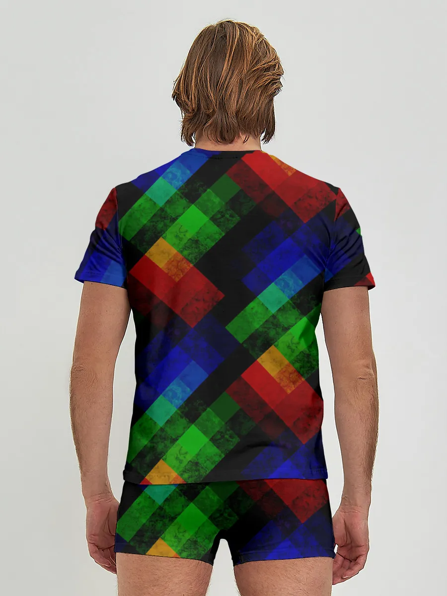 Мужские трусы с футболкой / Разноцветный мраморный узор