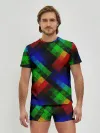 Мужские трусы с футболкой / Разноцветный мраморный узор