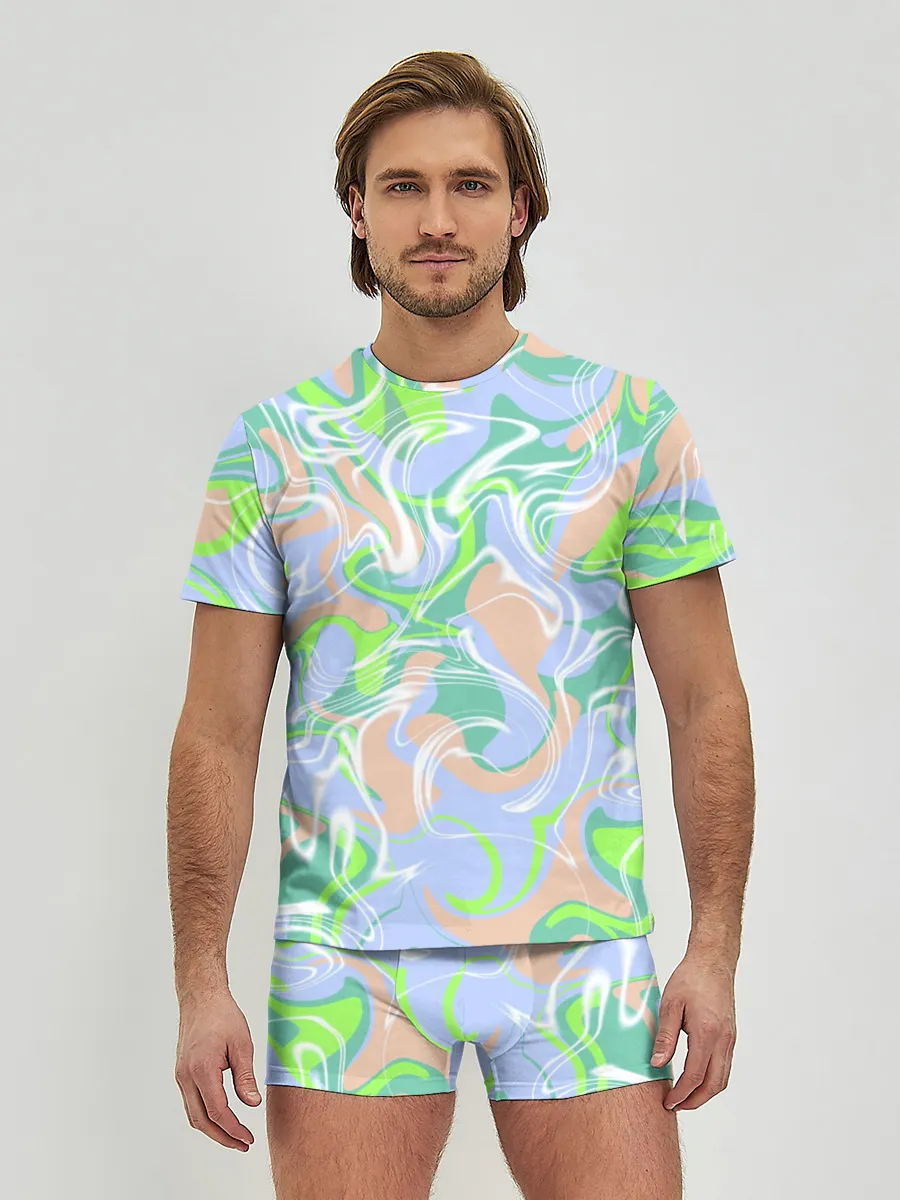 Мужские трусы с футболкой / Разноцветные разводы красок