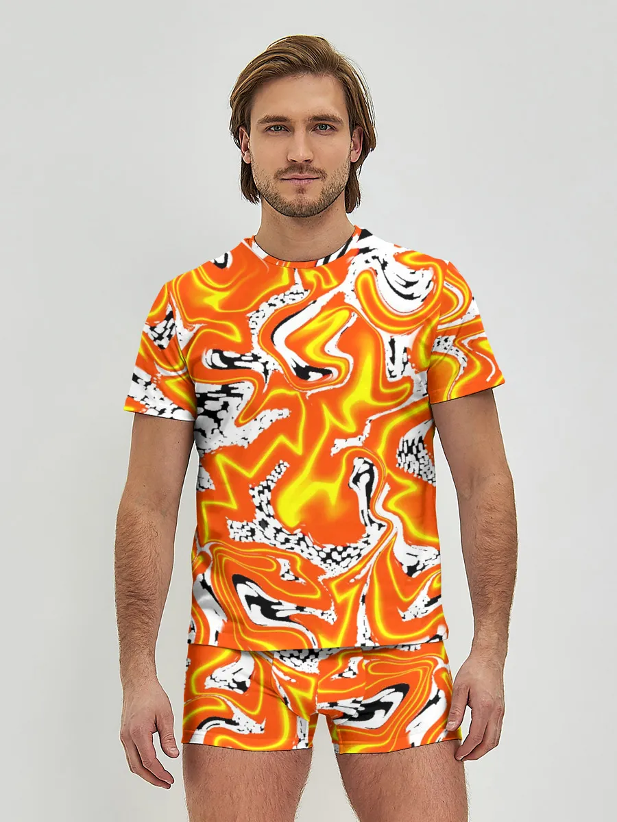Мужские трусы с футболкой / Огненные разводы лавы