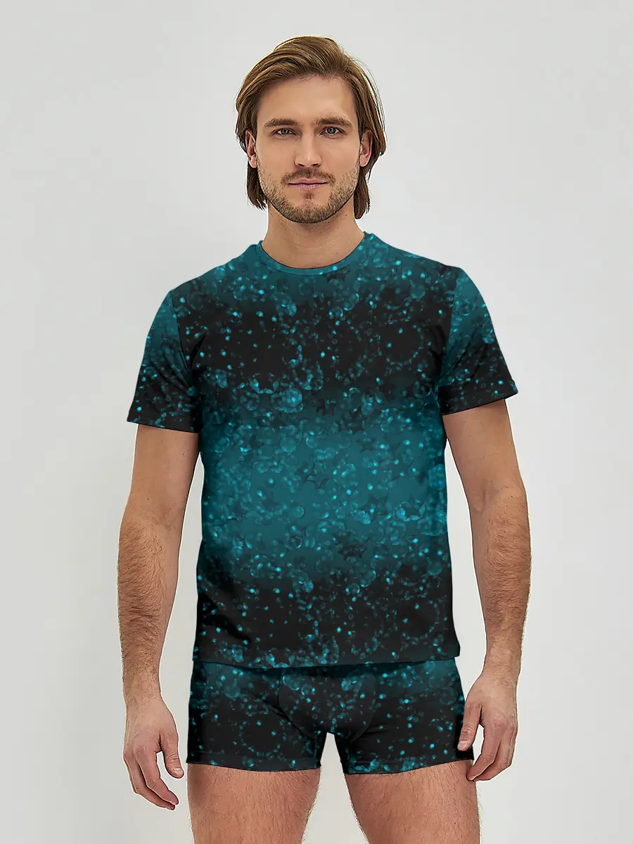 Мужские трусы с футболкой / Черно-синие блестки