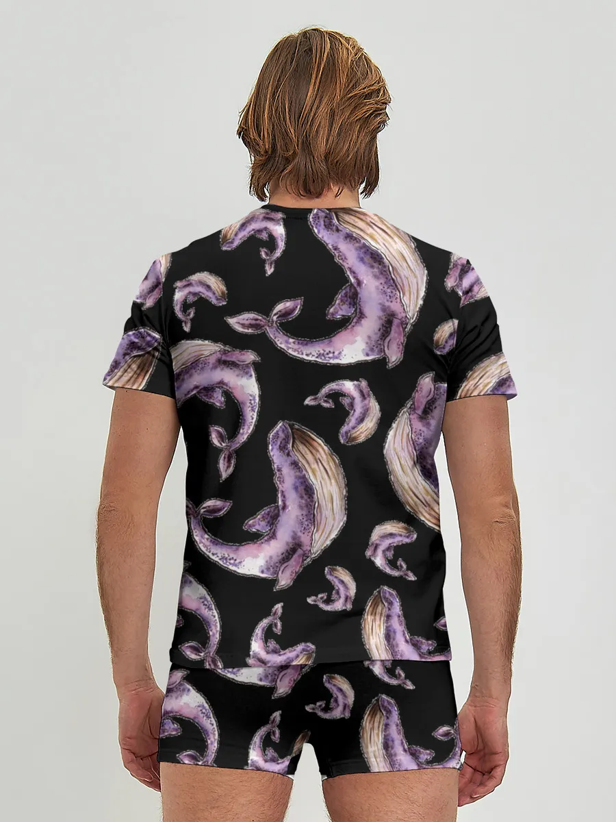 Мужские трусы с футболкой / Лиловые киты