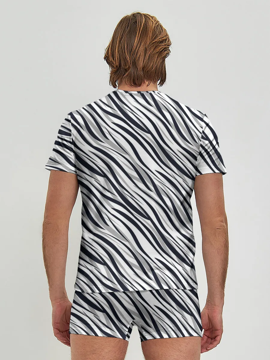 Мужские трусы с футболкой / Черно-белый полосатый тигровый