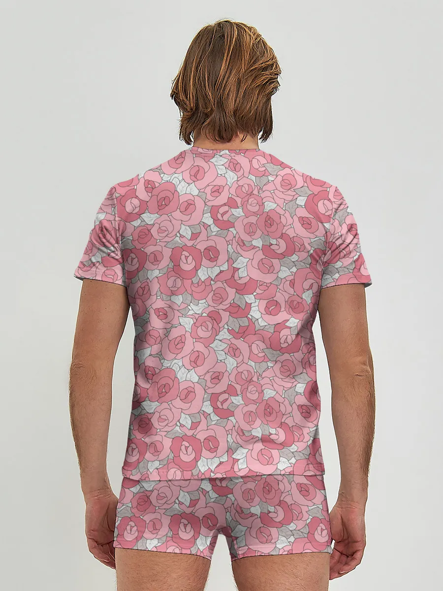 Мужские трусы с футболкой / Нежно коралловые розы