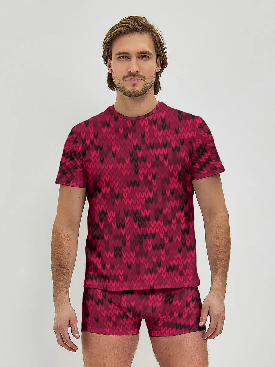 Мужские трусы с футболкой / Красно-черный абстрактный узор