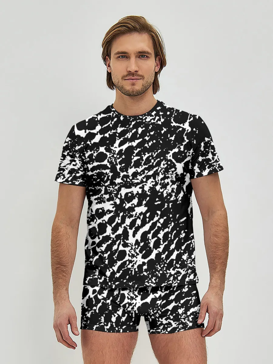 Мужские трусы с футболкой / Хаос белого на черном