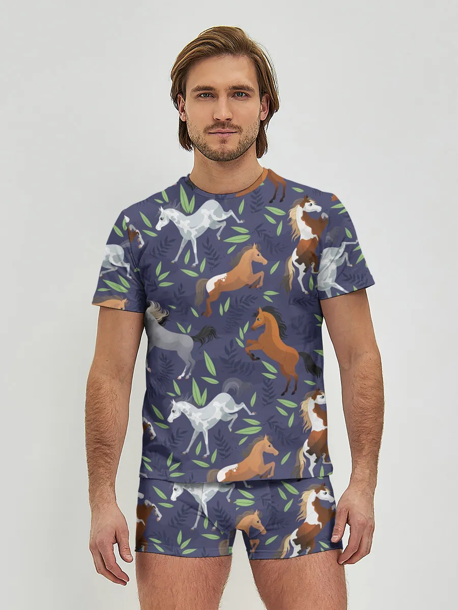 Мужские трусы с футболкой / Лошадки узор