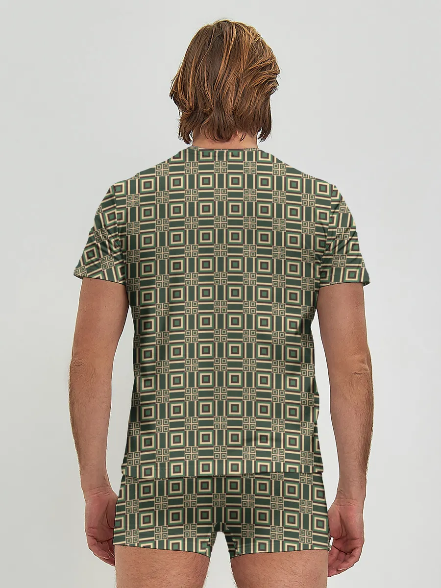 Мужские трусы с футболкой / Абстракция из зеленых квадратов