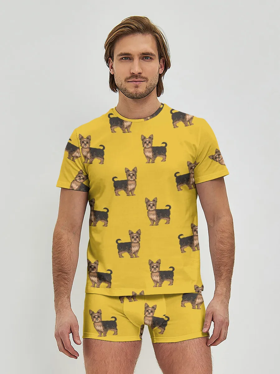 Мужские трусы с футболкой / Йоркширский терьер паттерн
