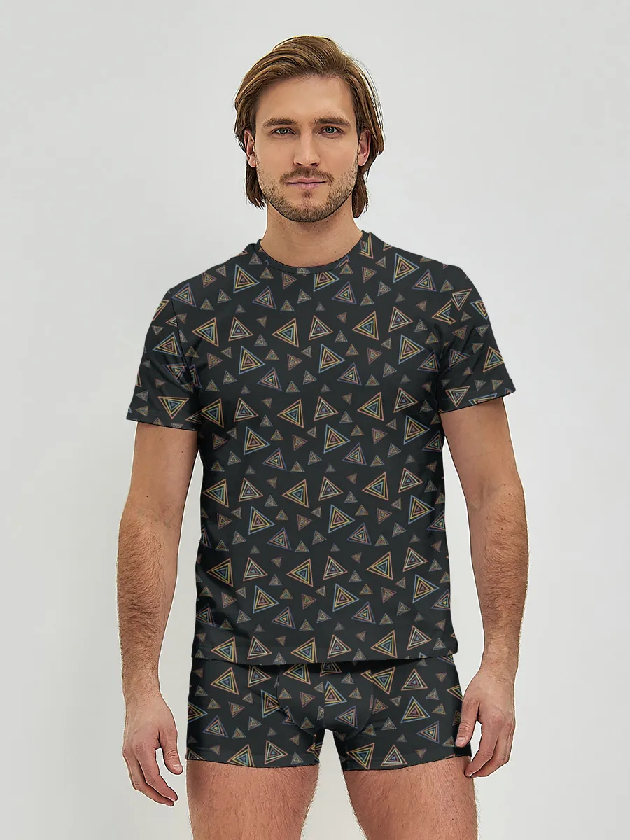 Мужские трусы с футболкой / Абстракция из разноцветных треугольников