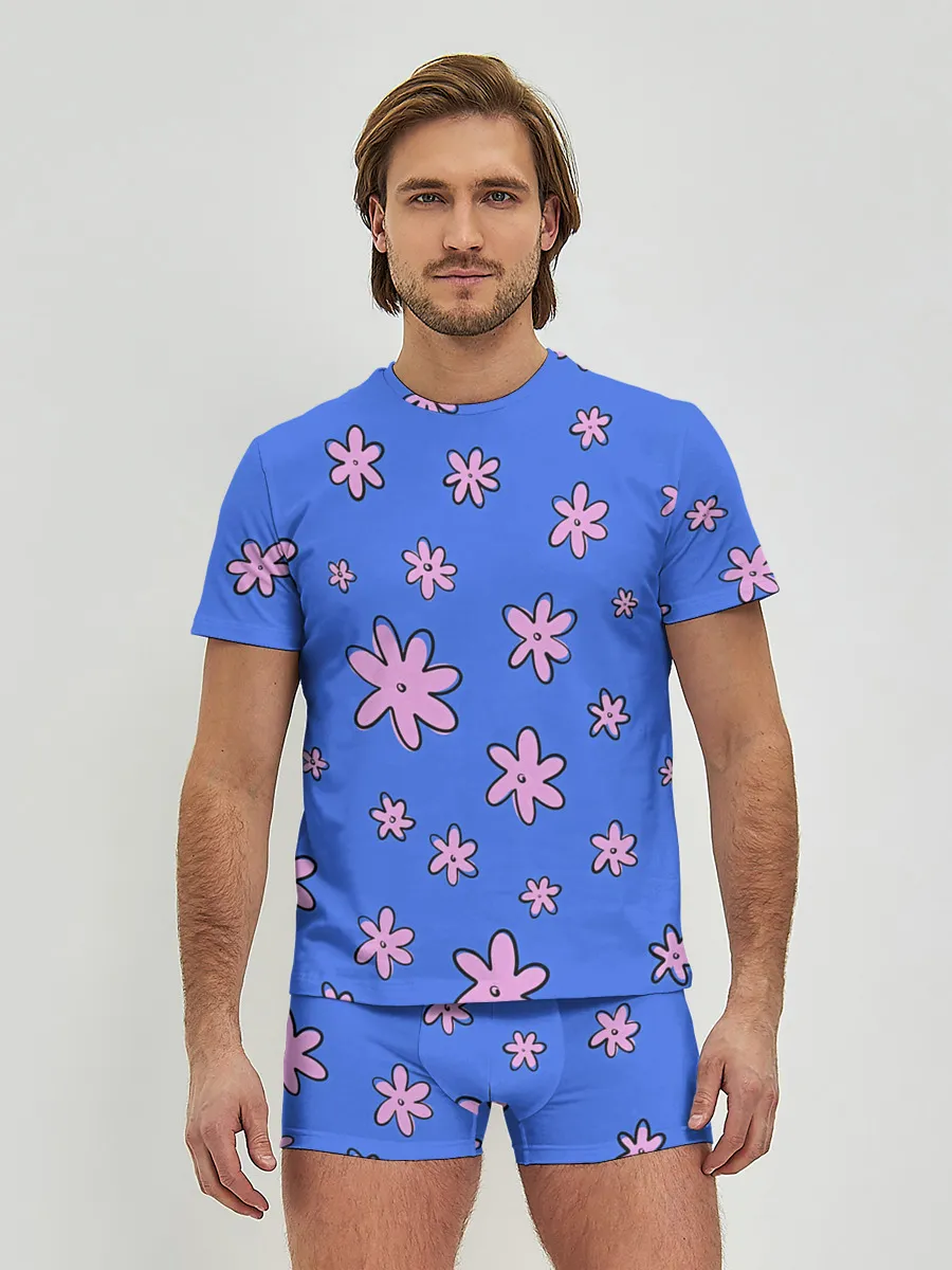 Мужские трусы с футболкой / Цветочки рисованные