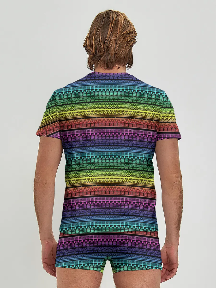 Мужские трусы с футболкой / Этнический радужный орнамент