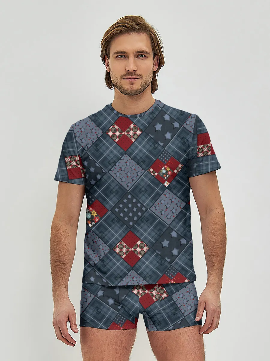 Мужские трусы с футболкой / Синий джинсовый плед