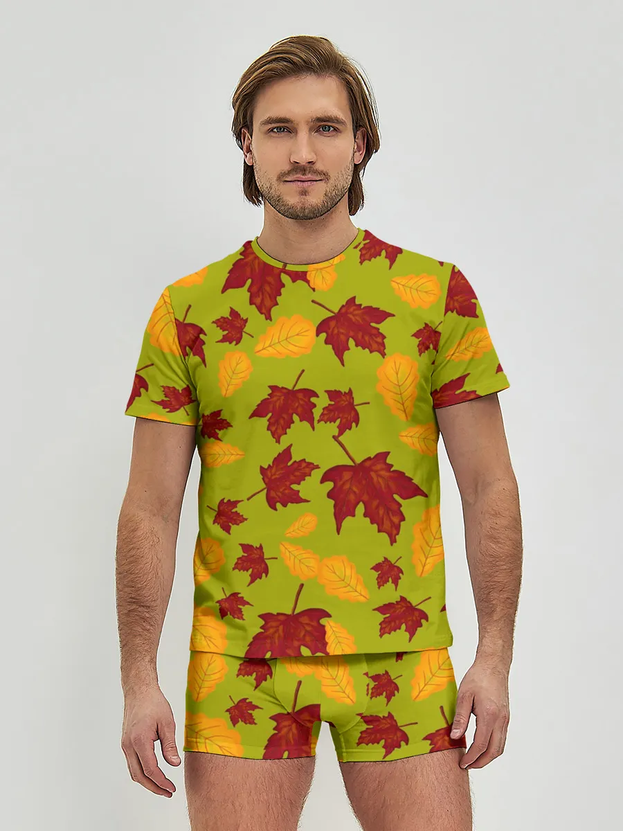 Мужские трусы с футболкой / осенние листья клён и дуб