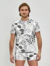 Мужские трусы с футболкой / Черно-белый узор Тропики