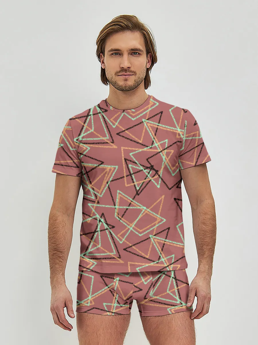 Мужские трусы с футболкой / Террактовый геометрический