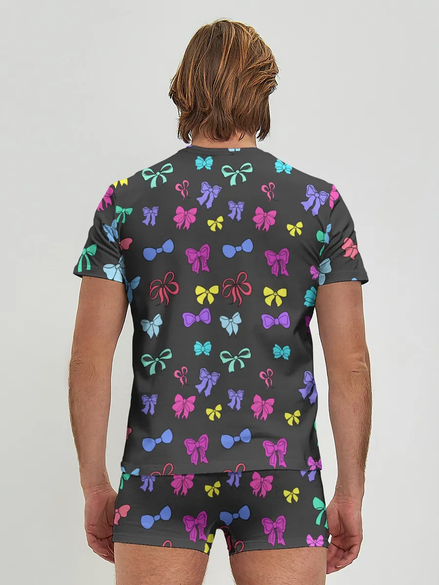 Мужские трусы с футболкой / банты радужные на темно-сером