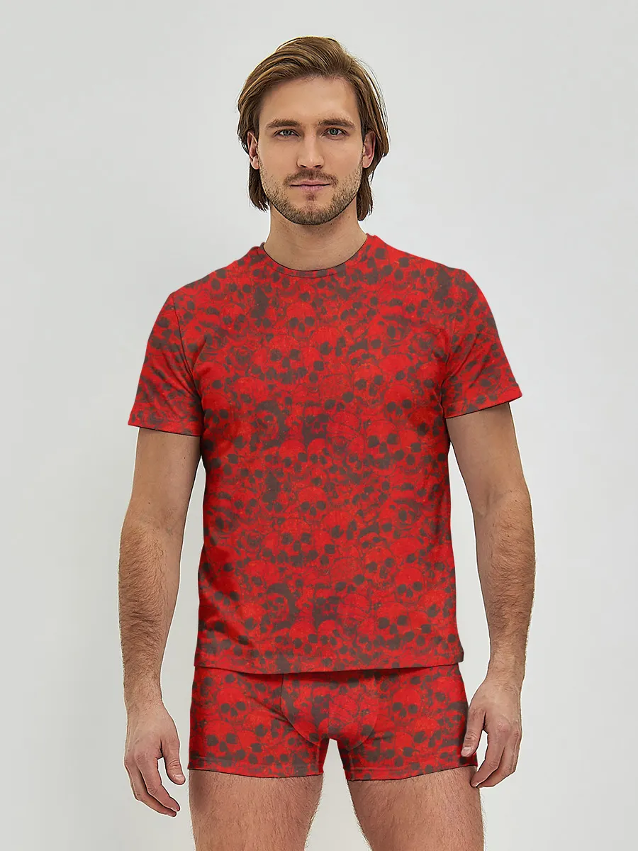 Мужские трусы с футболкой / Красные черепа