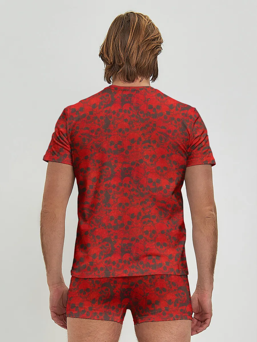 Мужские трусы с футболкой / Красные черепа