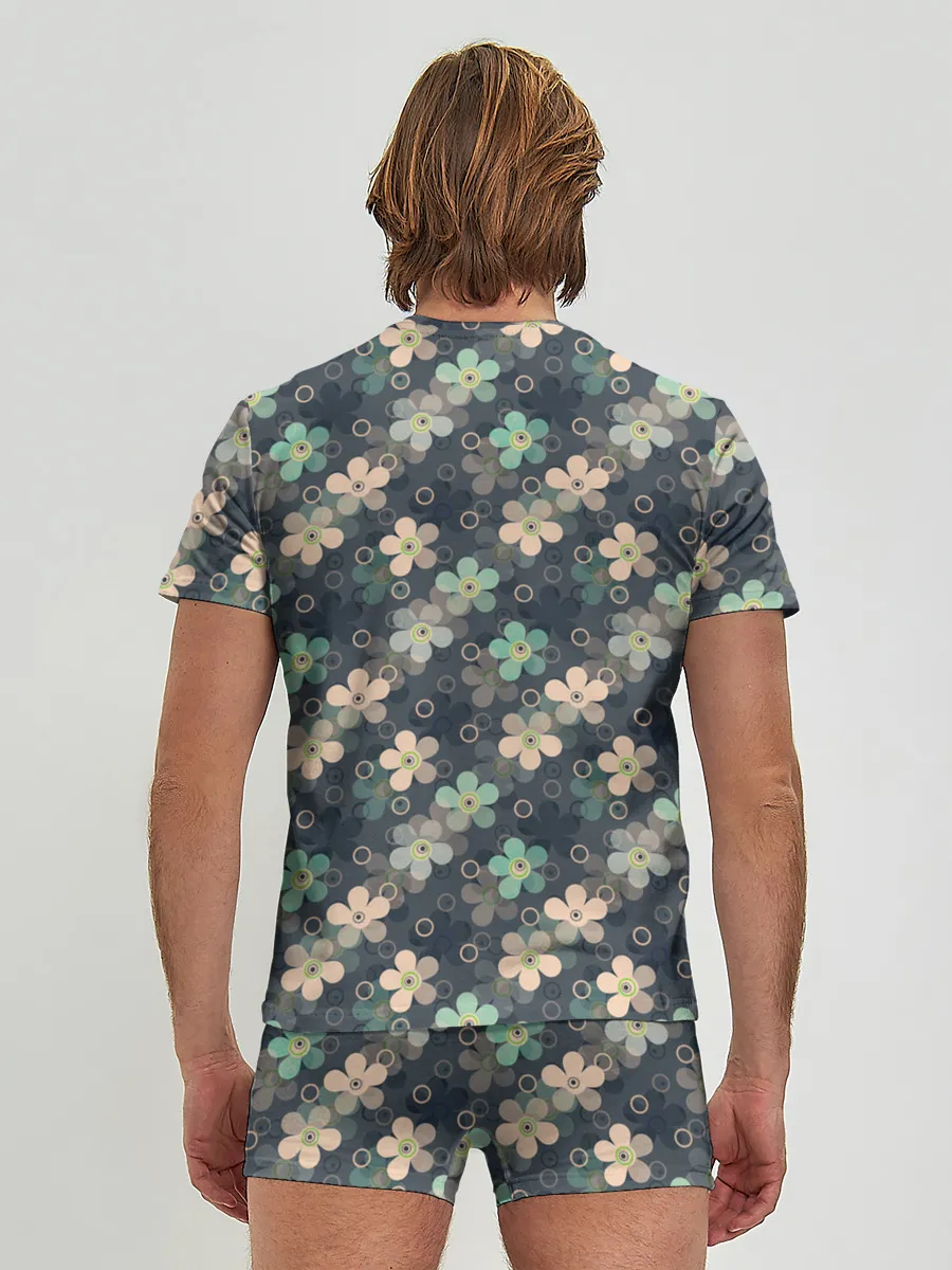 Мужские трусы с футболкой / Цветочный ретро узор