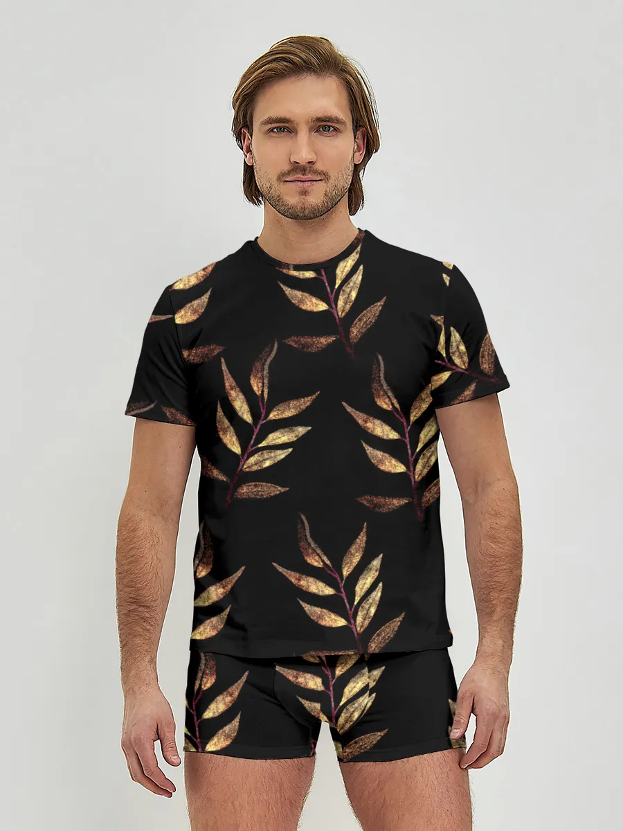 Мужские трусы с футболкой / Золотисто-красные листья