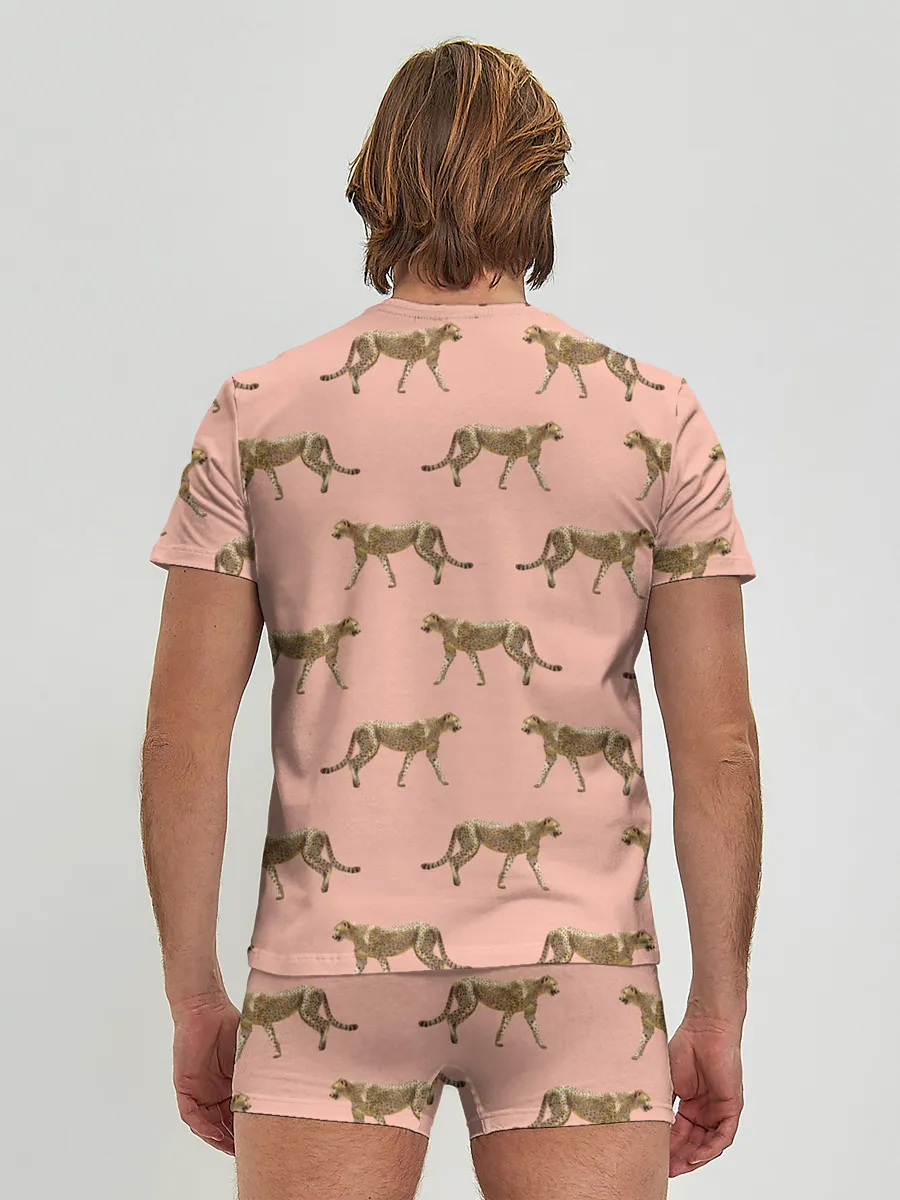 Мужские трусы с футболкой / Гепарды на розовом