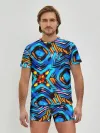 Мужские трусы с футболкой / Желто-синий абстрактный узор
