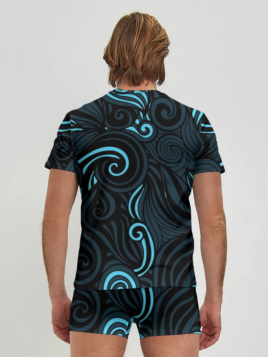 Мужские трусы с футболкой / Лазурные листья