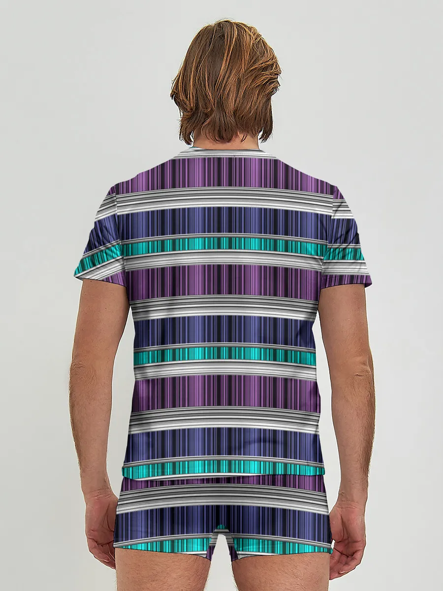 Мужские трусы с футболкой / Бирюзово-сиреневый полосатый