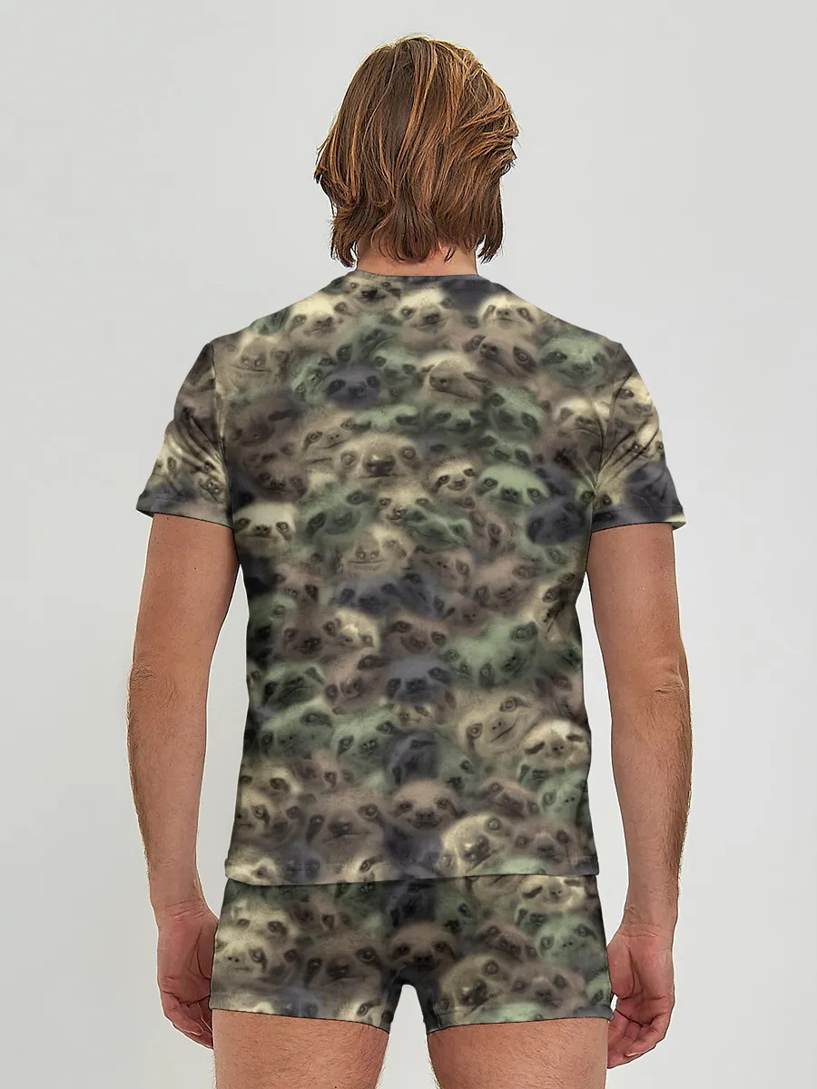 Мужские трусы с футболкой / Камуфляж с ленивцами