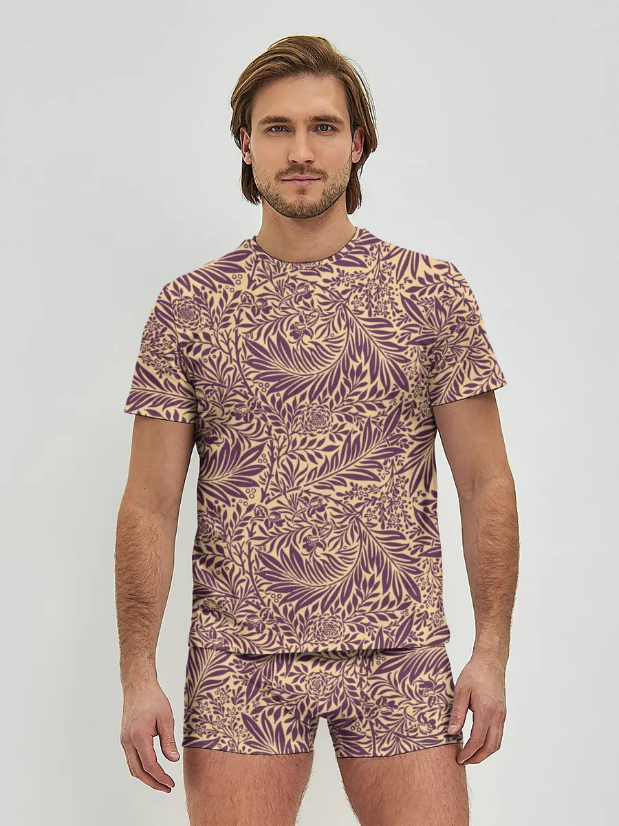 Мужские трусы с футболкой / Фиолетовые цветы