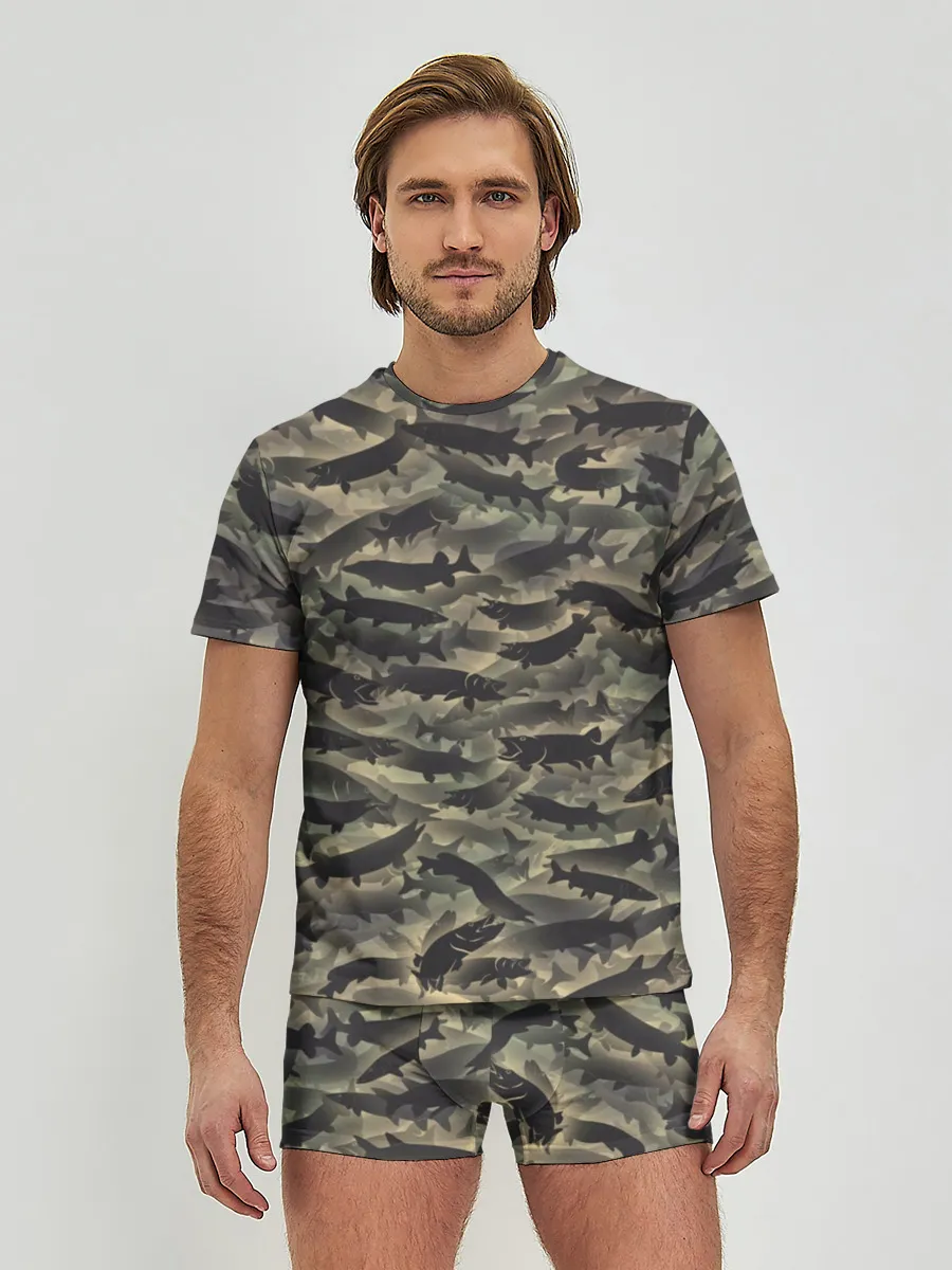 Мужские трусы с футболкой / Камуфляж с щуками