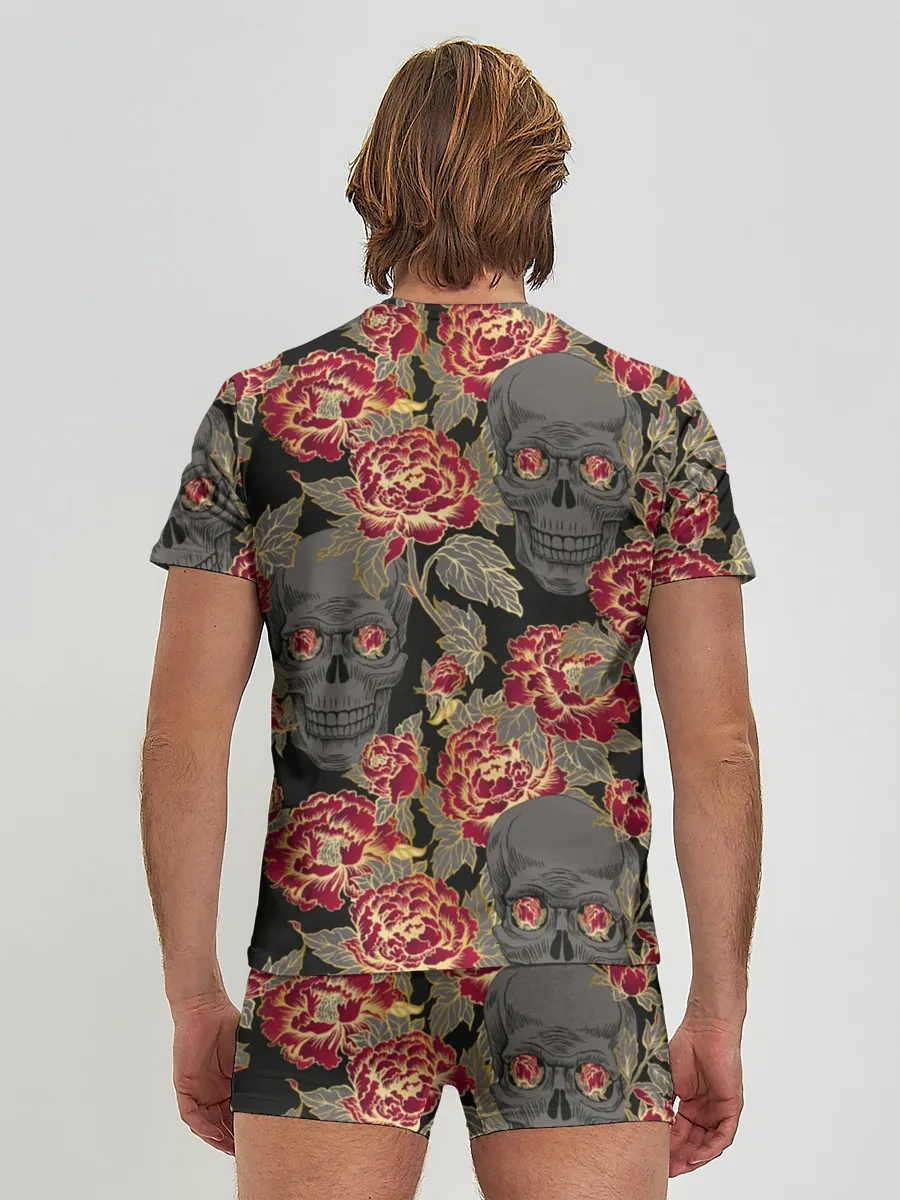 Мужские трусы с футболкой / Черепа и розы