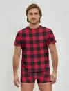 Мужские трусы с футболкой / Красный паттерн крупная клетка