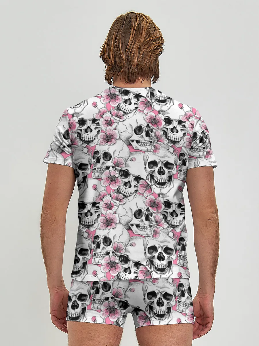 Мужские трусы с футболкой / Черепа в цветах