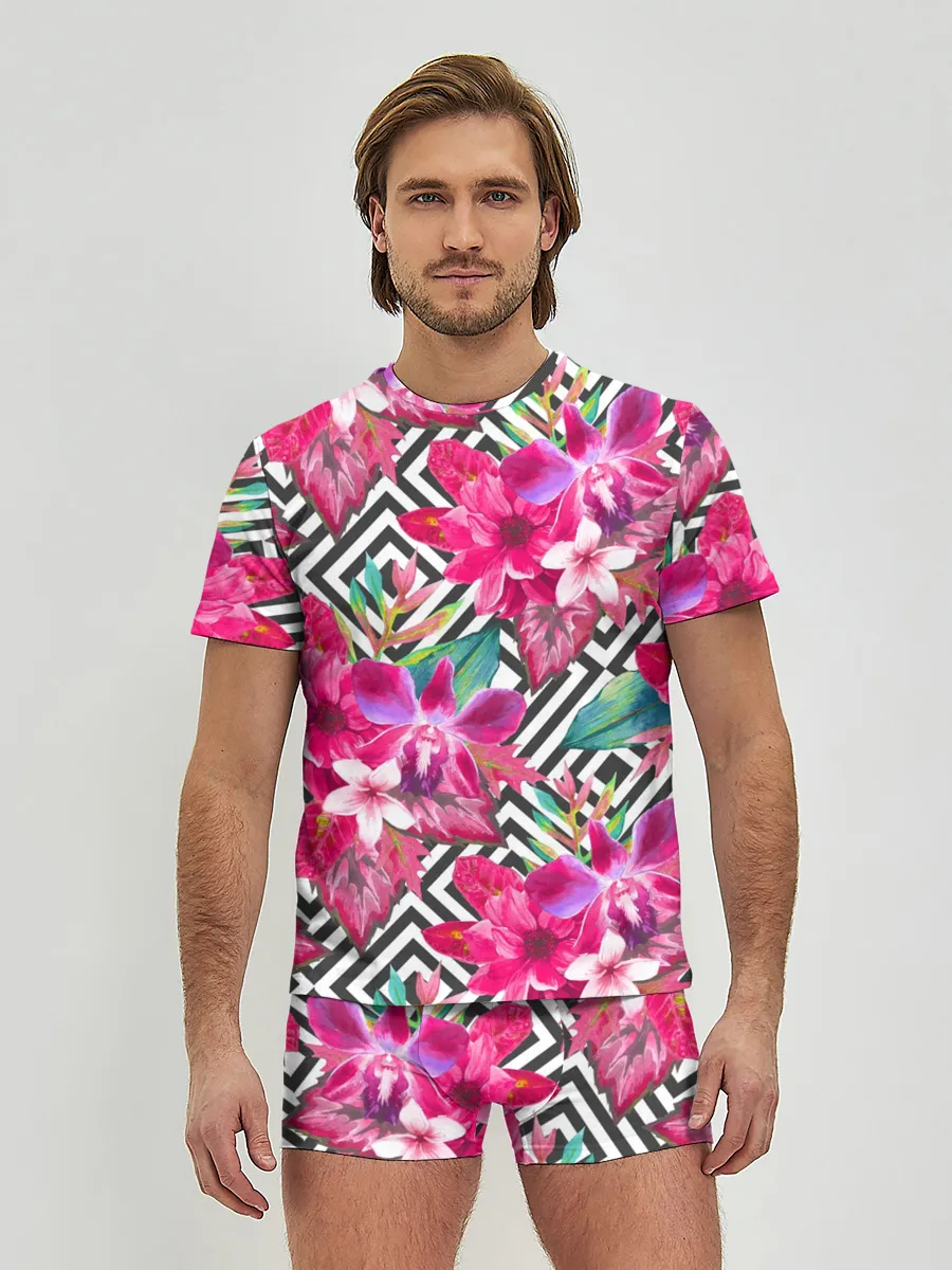 Мужские трусы с футболкой / Тропические цветы