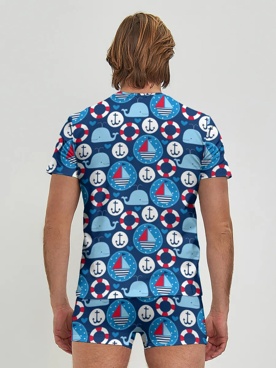 Мужские трусы с футболкой / Киты и яхты