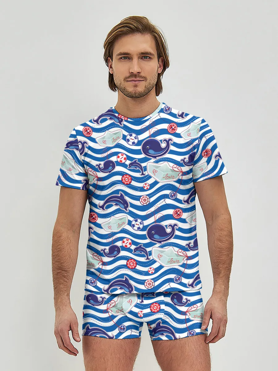 Мужские трусы с футболкой / Киты и дельфины