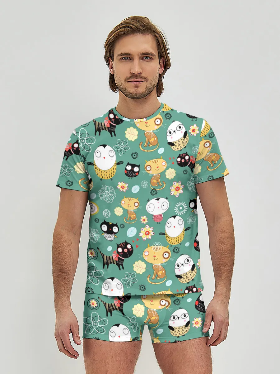 Мужские трусы с футболкой / Совы и котики