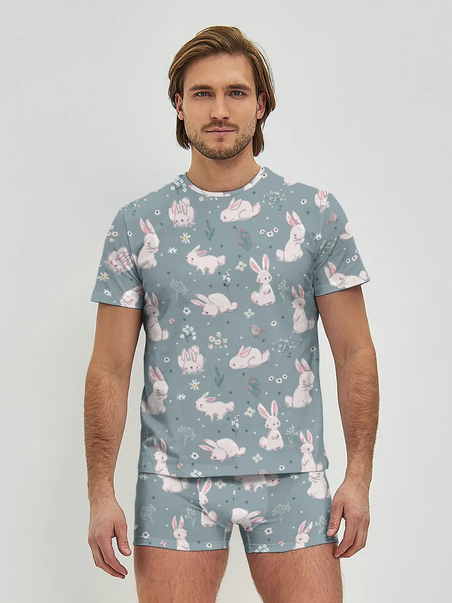 Мужские трусы с футболкой / Зайцы на лужайке