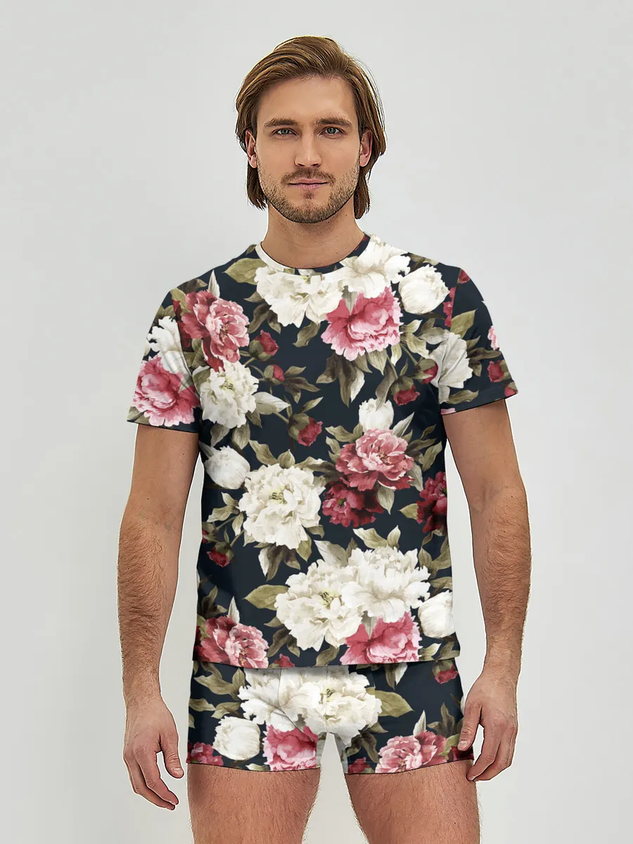 Мужские трусы с футболкой / Акварель, розы