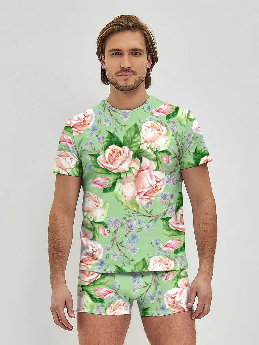 Мужские трусы с футболкой / Розы и васильки