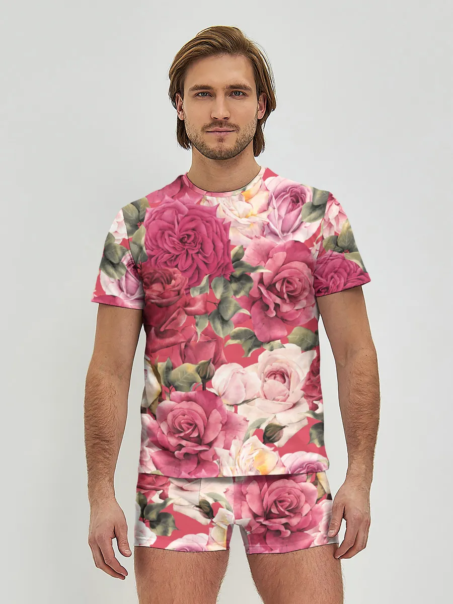 Мужские трусы с футболкой / Акварель, розы