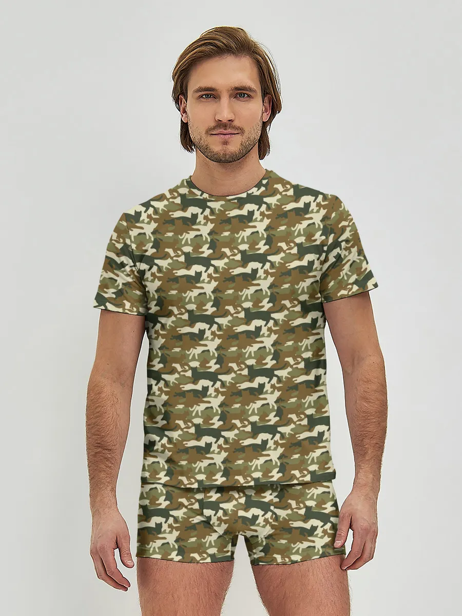 Мужские трусы с футболкой / Камуфляж Коты