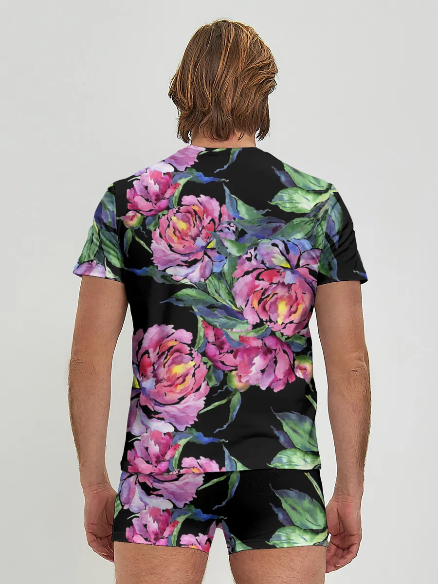 Мужские трусы с футболкой / Розовые пионы