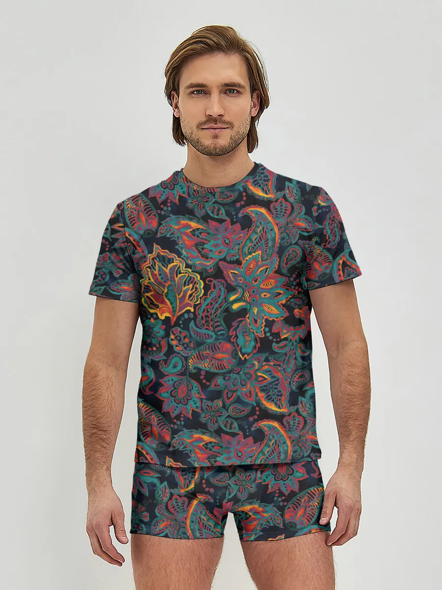 Мужские трусы с футболкой / Узор пейсли