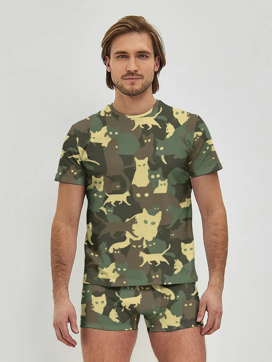 Мужские трусы с футболкой / Кошачий камуфляж
